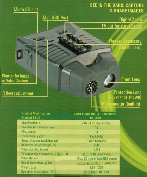 Load image into Gallery viewer, Bering Optics Weatherproof Digital Night Vision Monocular with Digital Zoom Specification