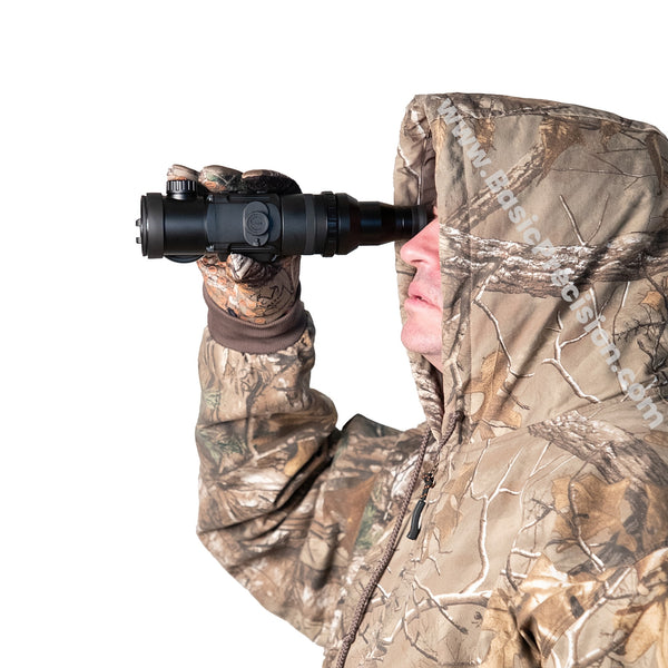 Load image into Gallery viewer, Bering Optics Super Yoter Thermal Clip-On Attachment Shown Being Used As A Handheld After Conversion To A Thermal Monocular With 2.0x Detachable Eyepiece