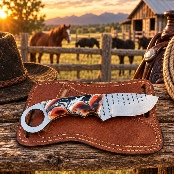 Load image into Gallery viewer, Ironhide Rasp Steel Skinner Knife – Resin Handle & Leather Sheath