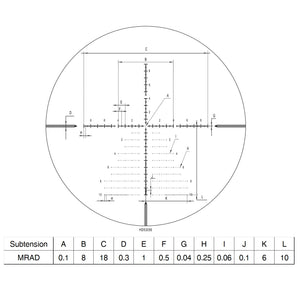 Subtension Values For Christmas Tree Type Reticle Of Discovery Optics HD GEN-II 5-30X56mm Riflescope