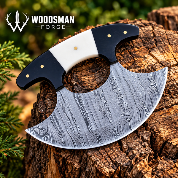 Load image into Gallery viewer, Bonehorn Northcrest™ Damascus Ulu Knife with Camel Bone & Buffalo Horn Handle