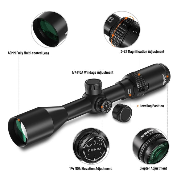 Load image into Gallery viewer, DiscoveryOpt MS (Magnum Shock-Resistant) 3-9X40mm Second Focal Plane Hunting Riflescope With Fully Multicoated Glass, Aircraft-Grade Aluminum One-Piece 1-inch Tube, Covered Turrets And Picatinny Mounting Rings