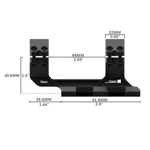 Dimensional Image Of Discovery Optics 34mm 20MOA Cantilever Picatinny Mount Base