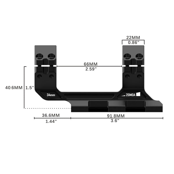 Load image into Gallery viewer, Dimensional Image Of Discovery Optics 34mm 20MOA Cantilever Picatinny Mount Base