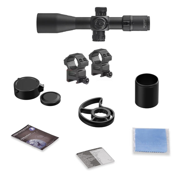 Load image into Gallery viewer, Discovery Optics HT 3-12X40 SF First Focal Plane Hunting Riflescope With HT (High Transmittance) Multicoated Glass, Aircraft-Grade Aluminum One-Piece 30mm Tube And Premium Turrets Shown With Accessories Provided With The Scope