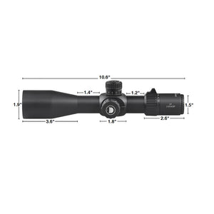 Dimensions Of Discovery Optics HT 3-12X40 SF First Focal Plane Hunting Riflescope With Illuminated Reticle, HT (High Transmittance) Multicoated Glass, Aircraft-Grade Aluminum One-Piece 30mm Tube And Premium Turrets