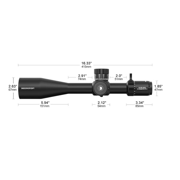 Load image into Gallery viewer, Dimensions of Discovery Optics ED-PRS GEN-II 5-25X56mm Riflescope With Extra Low Dispersion Premium Glass, Zero Stop And Guaranteed Tracking