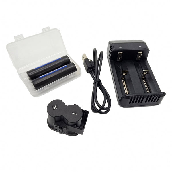 Load image into Gallery viewer, Bering Optics Extended Battery Cap Allows Larger Rechargeable Batteries For Longer Runtime with a Charger and Two 1650 Batteries