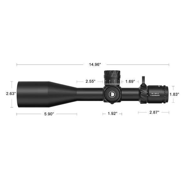 Load image into Gallery viewer, Dimensions of Discovery Optics HD GEN-II 5-30X56mm Riflescope With HD Premium Glass, Zero Stop And Guaranteed Tracking