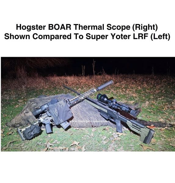 Load image into Gallery viewer, Bering Optics Hogster BOAR Thermal Scope Shown On A Bolt-Action Rifle Compared To Super Yoter LRF Mounted On AR-15