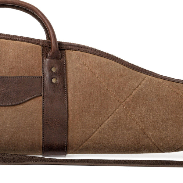 Load image into Gallery viewer, Premium Waxed Canvas And Leather Scoped Hunting Rifle Case - Smoke-Brown (Brown and Beige) Color - With Leather Handles