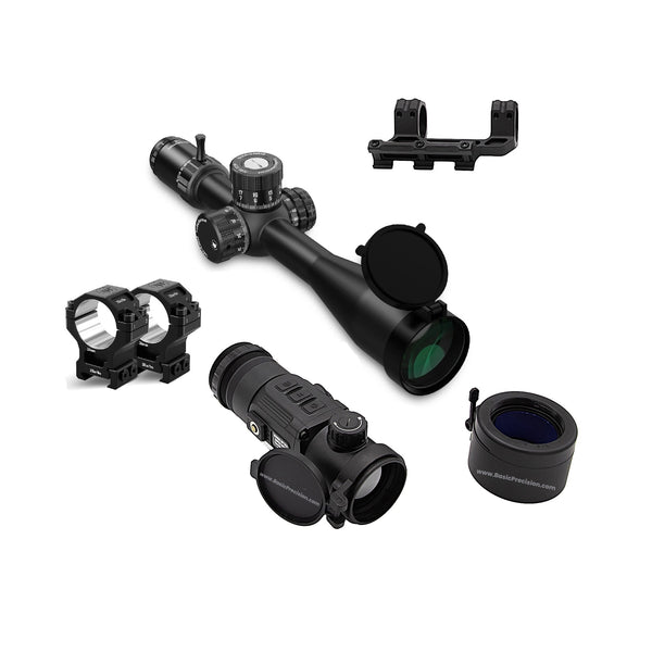 Load image into Gallery viewer, Bering OpticsSuper Yoter-C Thermal Clip On Showed In A Bundle With Discovery Optics 5x-25x Extra Low Dispersion Glass PRS Daytime Riflescope, Through-Lever Adaptor, Premium Picatinny Rings, And 20 MOA Picatinny Base