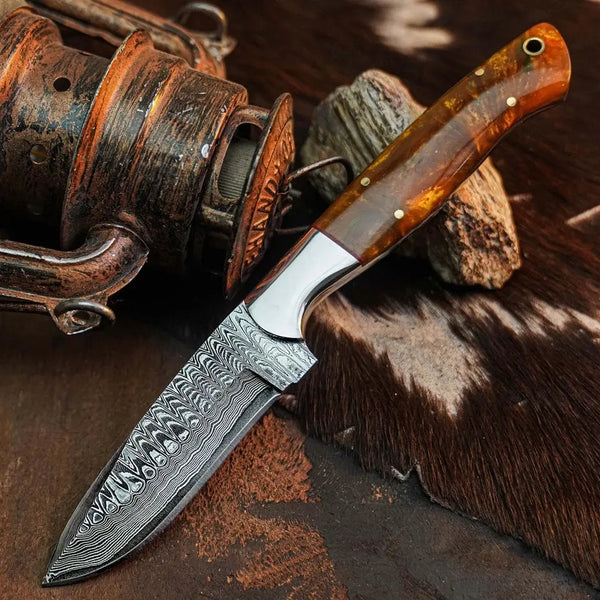 Load image into Gallery viewer, 9.1" Handmade Damascus Hunting EDC Knife – Full Tang Resin Handle