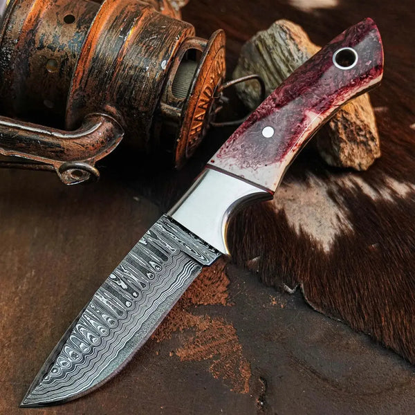 Load image into Gallery viewer, 9.1" Handmade Damascus Hunting Knife – Full Tang Resin Handle