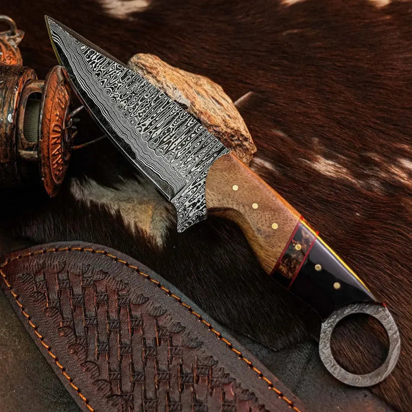 Load image into Gallery viewer, 9.6" Handmade Damascus Tanto Hunting Knife – Full Tang Resin Handle