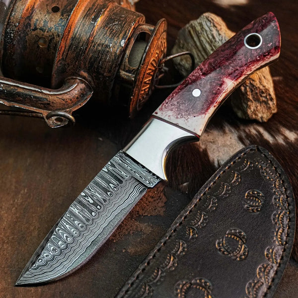 Load image into Gallery viewer, 9.1" Handmade Damascus Hunting Knife – Full Tang Resin Handle