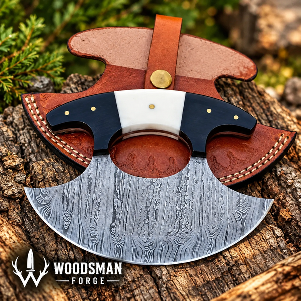 Load image into Gallery viewer, Bonehorn Northcrest™ Damascus Ulu Knife with Camel Bone & Buffalo Horn Handle