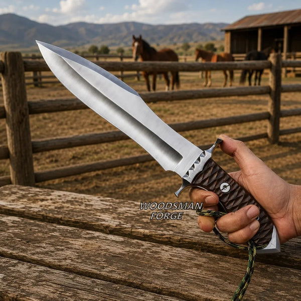 Load image into Gallery viewer, Bloodfang 16 inch Bowie Knife – D2 Steel, Rosewood Handle & Leather Sheath
