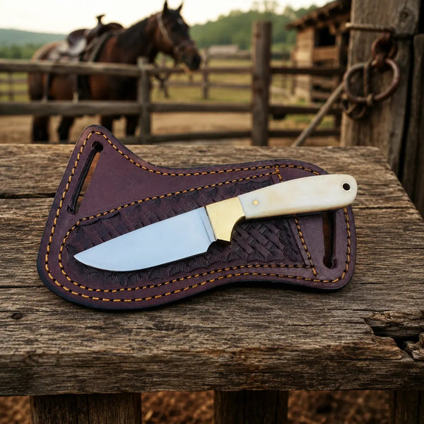 Load image into Gallery viewer, Bonecrest D2 Steel Cowboy Skinner Knife – Bone Handle & Leather Sheath