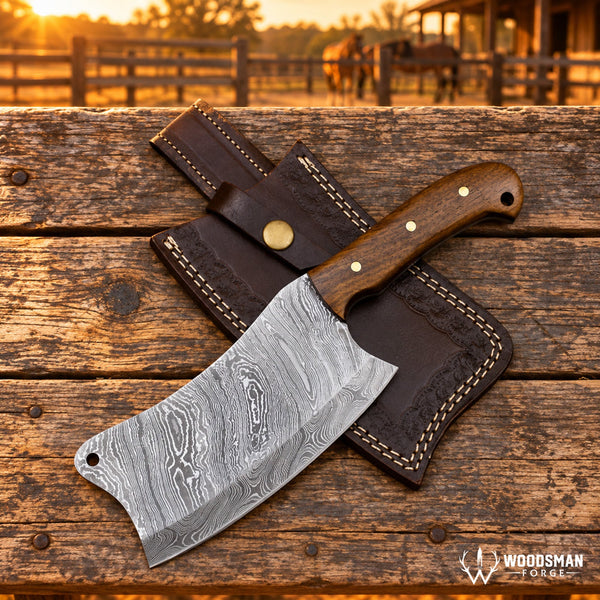 Load image into Gallery viewer, Ashencrest Forgevei Handmade Damascus Cleaver Knife – Walnut Wood Handle Copy Title