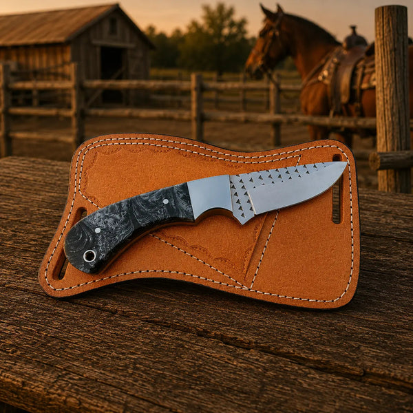 Load image into Gallery viewer, Flintmark Rasp Steel Skinner Knife – Resin Handle & Leather Sheath