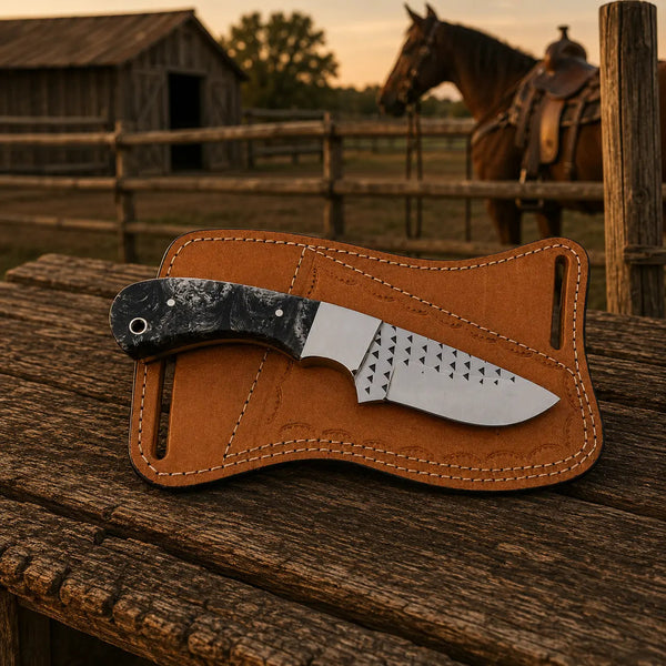 Load image into Gallery viewer, Flintmark Rasp Steel Skinner Knife – Resin Handle & Leather Sheath