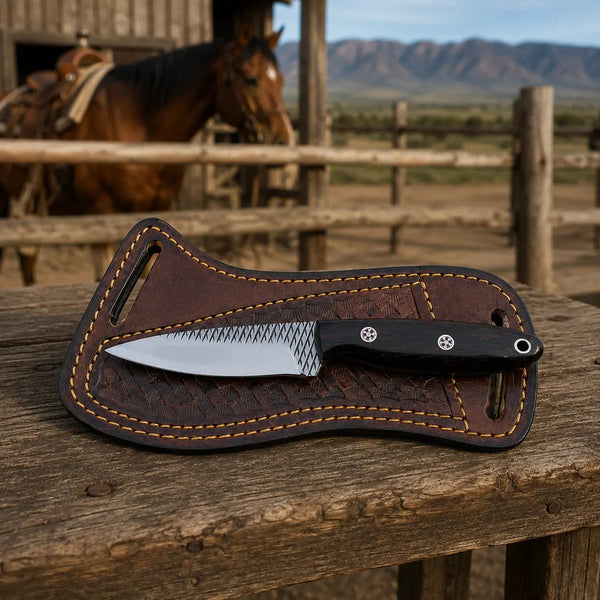 Load image into Gallery viewer, Raspwood Rasp Steel Cowboy Skinner Knife – Wenge Wood & Leather Sheath