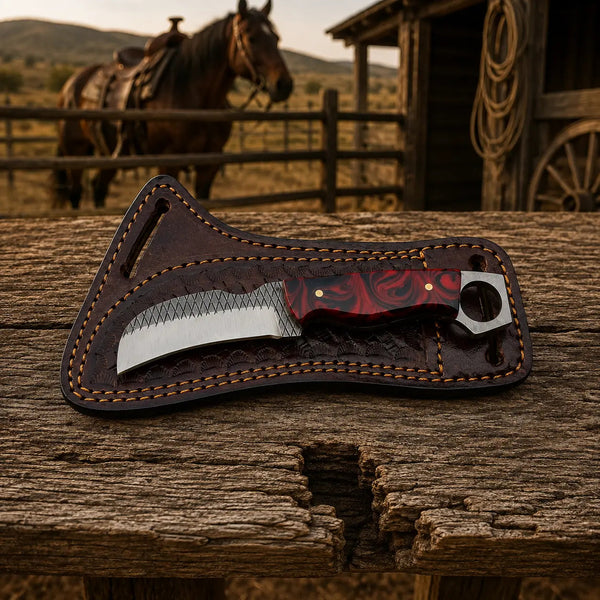 Load image into Gallery viewer, Ravenhook Rasp Steel Hawkbill Knife – Resin Handle & Leather Sheath