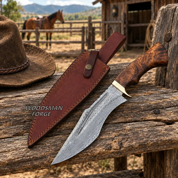 Load image into Gallery viewer, Rosewarden Hunting Bowie Knife – 15" Damascus Steel, Rosewood Handle & Sheath