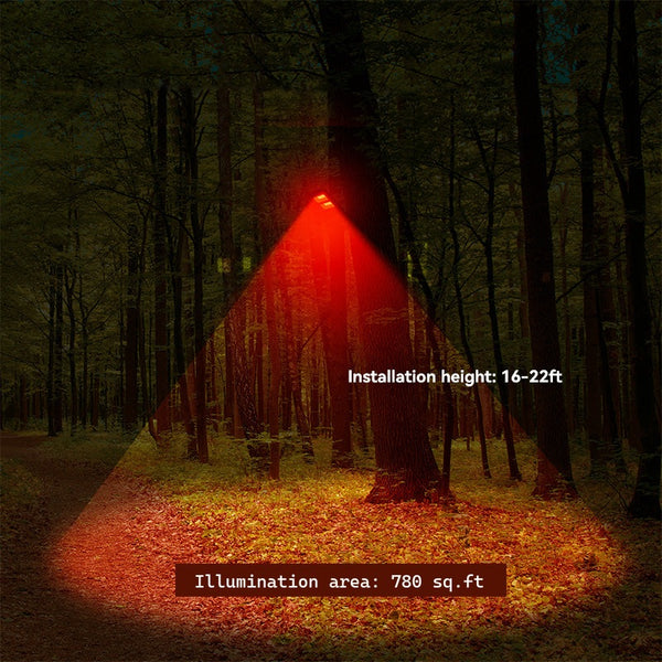 Load image into Gallery viewer, Installation diagram showing the illumination area of a red feeder light with indication of installation height.