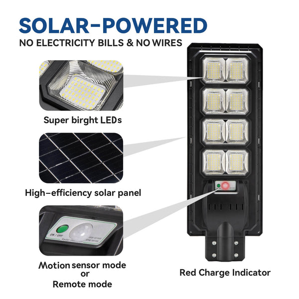Load image into Gallery viewer, Outdoor solar light LEDs, high-efficiency solar panel and smart sensor on a white background.