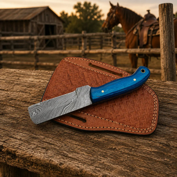 Load image into Gallery viewer, Westmere Damascus Cowboy Bull Cutter Knife – Pakkawood Handle & Leather Sheath