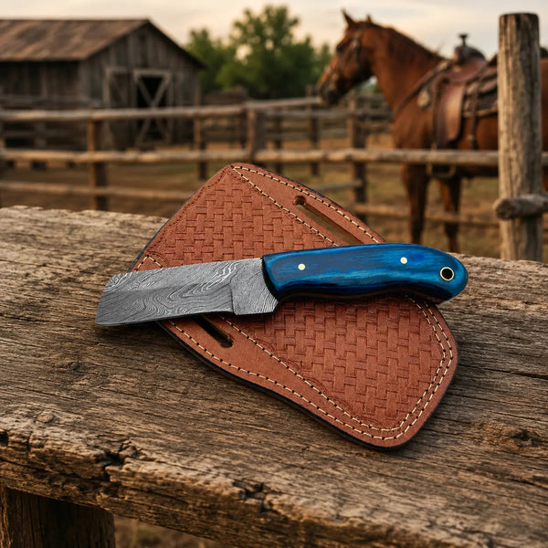Load image into Gallery viewer, Westmere Damascus Cowboy Bull Cutter Knife – Pakkawood Handle & Leather Sheath