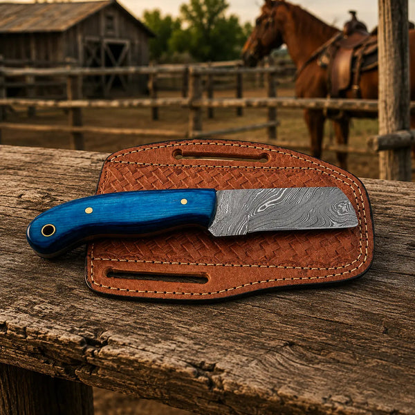 Load image into Gallery viewer, Westmere Damascus Cowboy Bull Cutter Knife – Pakkawood Handle & Leather Sheath
