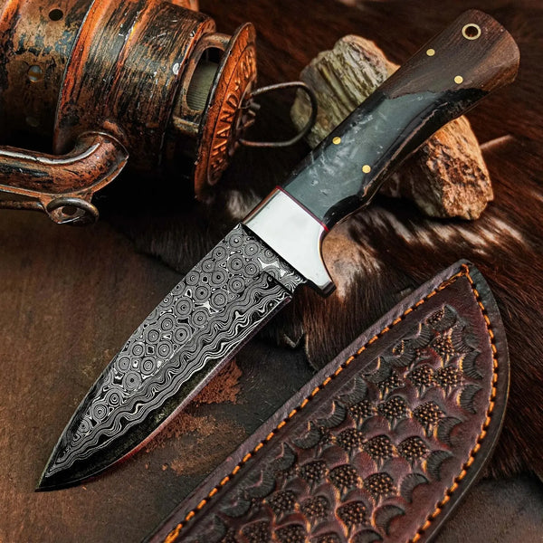 Load image into Gallery viewer, 8.8" Handmade Damascus Bushcraft Knife – Full Tang Wood Handle & Sheath