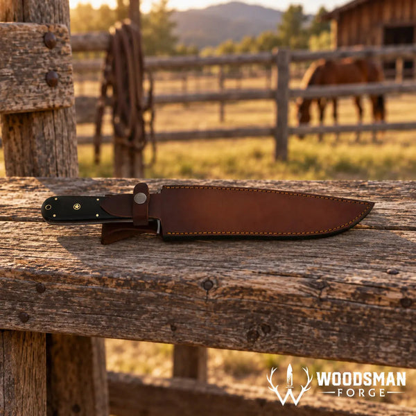 Load image into Gallery viewer, Blackridge Damascus Bowie Knife – Micarta Handle & Leather Sheath