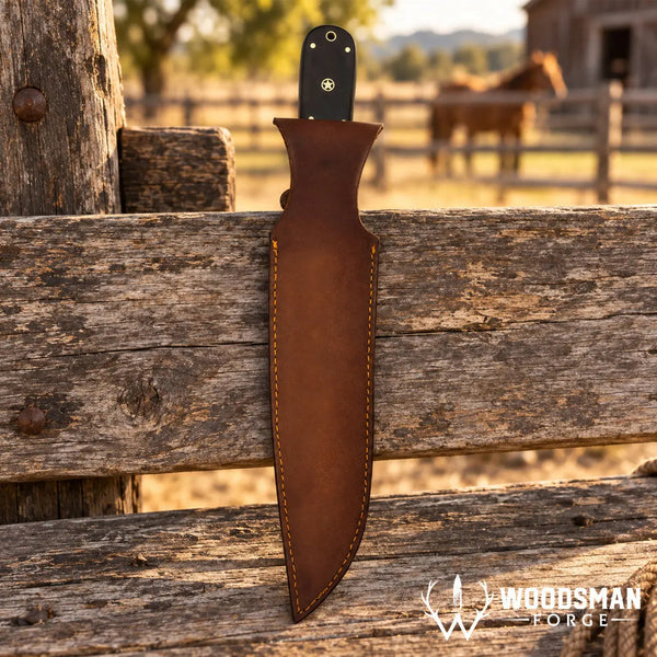 Load image into Gallery viewer, Blackridge Damascus Bowie Knife – Micarta Handle & Leather Sheath