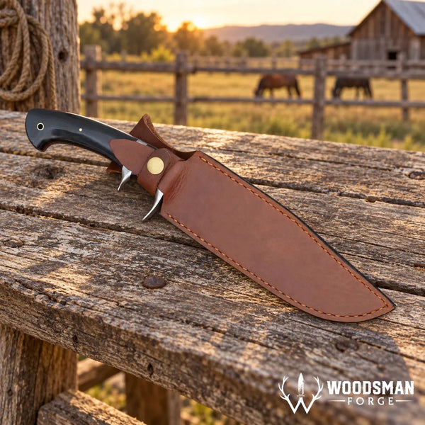 Load image into Gallery viewer, Blackwarden Damascus Bowie Knife – Black Micarta Handle