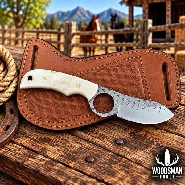 Load image into Gallery viewer, Bonecrest Rasp Steel Skinner Knife – Bone Handle & Leather Sheath