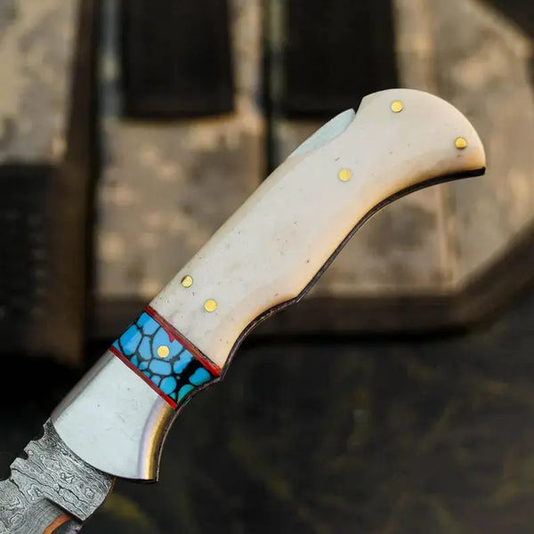 Load image into Gallery viewer, Damascus San Mai Knife with Camel Bone Handle