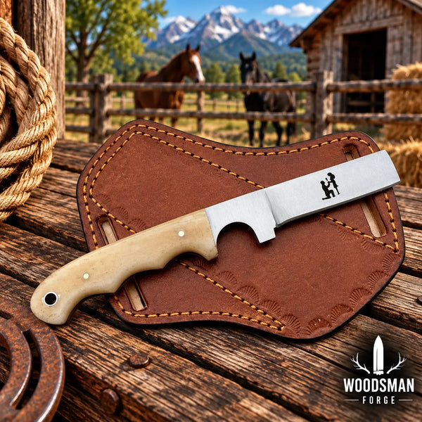 Load image into Gallery viewer, Camelwarden J2 Steel Cowboy Bull Cutter Knife – Camel Bone Handle
