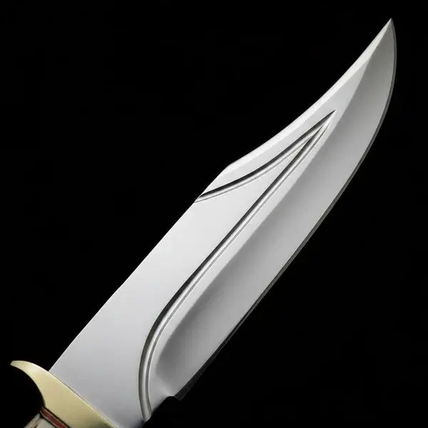 Load image into Gallery viewer, D2 Steel Bowie Knife – Twin Fuller Blade, Stag Antler Handle & Leather Sheath