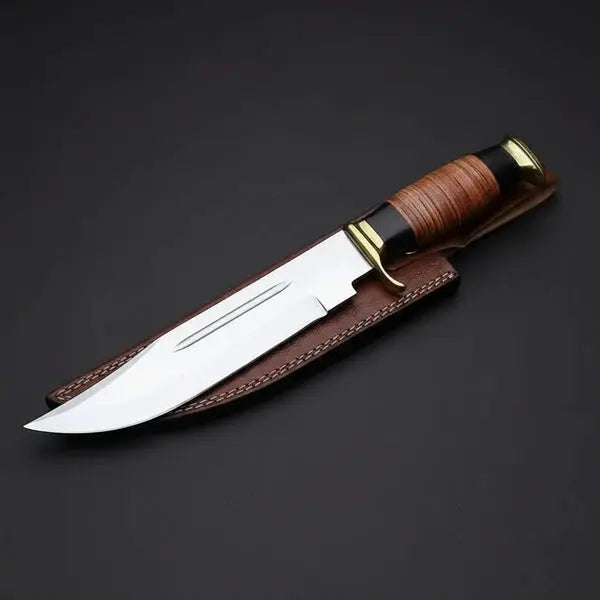 Load image into Gallery viewer, D2 Steel American Classic Bowie Knife – Stacked Leather Handle & Leather Sheath