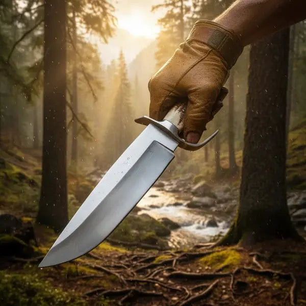 Load image into Gallery viewer, Handmade D2 Steel Bowie Knife – Natural Antler Handle & Leather Sheath