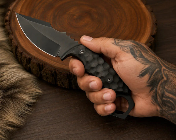 Load image into Gallery viewer, Black Powder-Coated D2 Stainless Steel Outdoor Knife with Micarta Handle