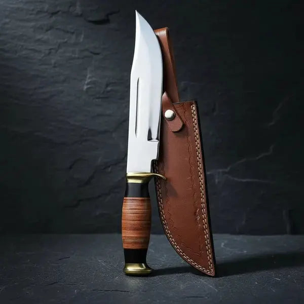 Load image into Gallery viewer, D2 Steel American Classic Bowie Knife – Stacked Leather Handle & Leather Sheath