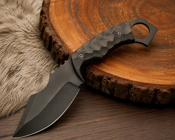 Load image into Gallery viewer, Black Powder-Coated D2 Stainless Steel Outdoor Knife with Micarta Handle