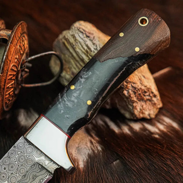 Load image into Gallery viewer, 8.8" Handmade Damascus Bushcraft Knife – Full Tang Wood Handle & Sheath