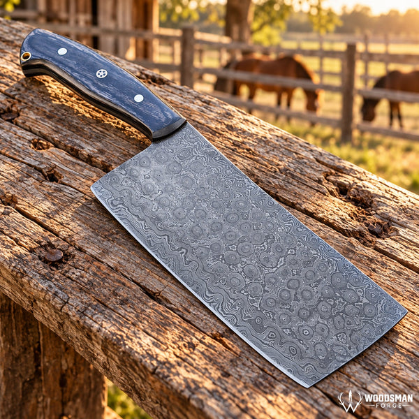 Load image into Gallery viewer, Timberfall Forgecrest Damascus Cleaver Knife – Full Tang & Wood Handle