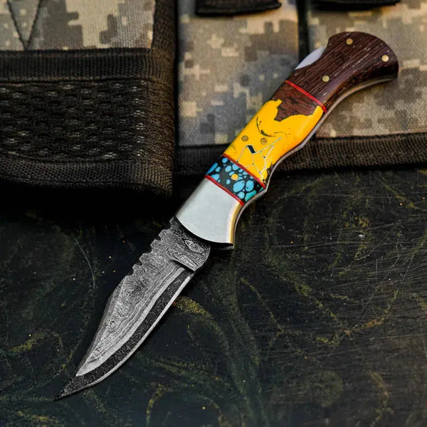 Load image into Gallery viewer, Damascus San Mai Hunting Knife with Wenge & Resin Handle